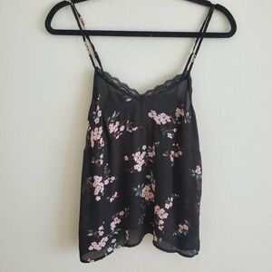 Staccato Black Cherry Blossom Lace Tank Top - Semi Sheer Floral Cottagecore Y2K